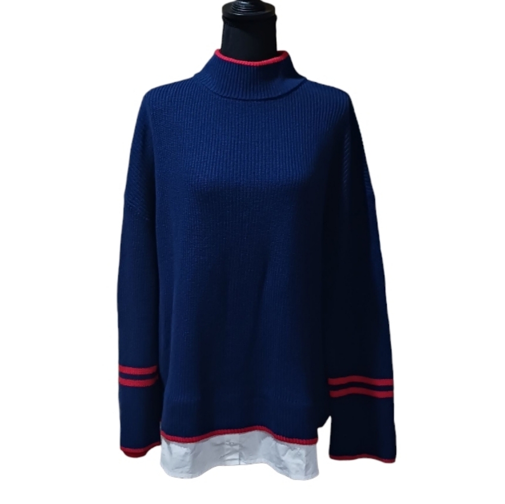 Talbots Layer Look Mock Neck Sweater Woven Hem - Picture 3 of 10
